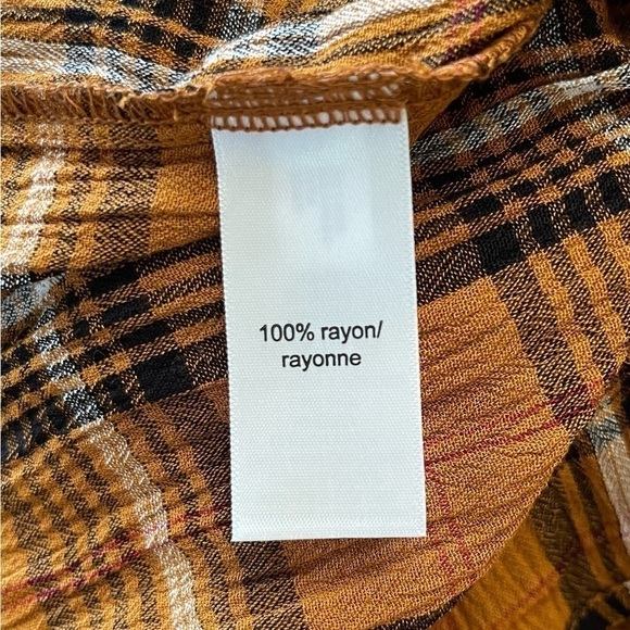 MAURICES, NWT, MUSTARD & BLACK PLAID, TIERED PEASANT TOP. LONG SLEEVE. SIZE XL - Picture 6 of 8